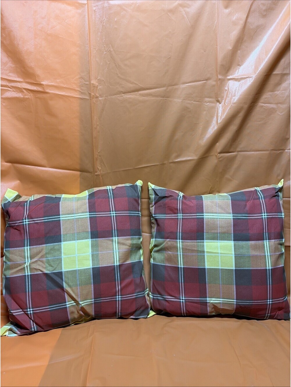 15 3/4 X 15 3/4 Plaid Pillows Weather Resistant Indoor/outdoor Set Of 2
